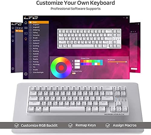 LTC NB681 Nimbleback Wired 65% Mechanical Keyboard, RGB Backlit Ultra-Compact 68 Keys Gaming Keyboard with Hot-Swappable Switch and Stand-Alone Arrow/Control Keys (Hot Swappable Brown Switch, White) - Image 3