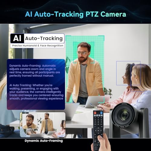 12x Zoom Conference Room Video Camera System, Al Auto-Tracking HD 1080P 60fps 12X Optical Zoom USB3.0 HDMI PTZ Camera 75° FOV and Bluetooth Conference Speaker with Microphones Bundle for Medium Room - Image 4