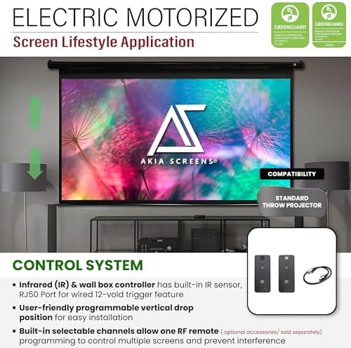 Akia Screens 110" Motorized Projector Screen 16:9 – 8K/4K HD Electric Drop Down Screen with Remote, Ceiling or Wall Mount – AK-MOTORIZE110H2 - Image 3