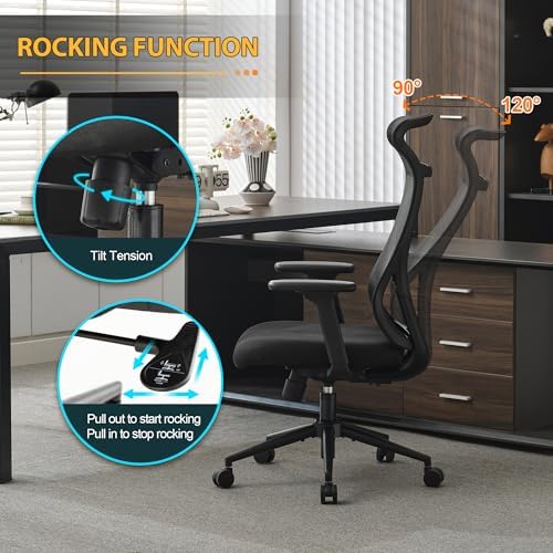 Qulomvs Mesh Ergonomic Office Chair Home Office Desk Chair with Headrest Height Adjustable Computer Executive Desk Chair with Wheels 360 Swivel Task Chair - Image 5