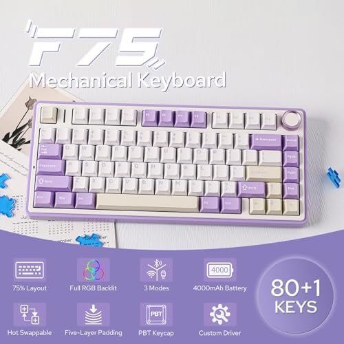 EPOMAKER x Aula F75 Gasket Mechanical Keyboard, 75% Wireless Hot Swappable Gaming Keyboard with Five-Layer Padding&Knob, BT/2.4GHz/USB-C, RGB (Purple, LEOBOG Reaper Switch) - Image 2