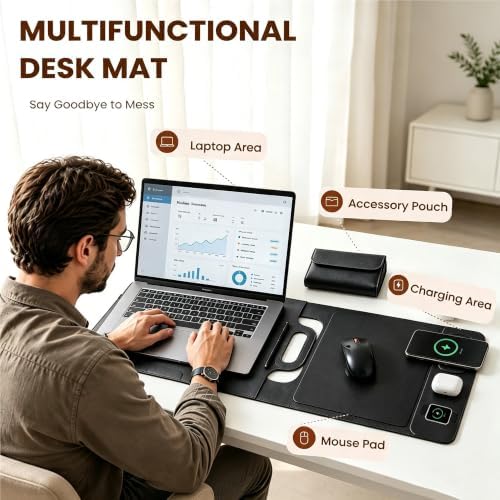 Wireless Charging Laptop Bag for 16-Inch Laptops, Foldable Desk Mat,Black - Image 3
