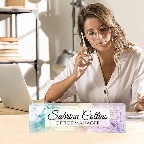 Name Plate for Desk, Desk Name Plate Personalized, Office Decor for Women Men, Acrylic Desktop Accessories, Office Appreciation Gifts for Boss Social Workers Nurse Teacher Employee (Colorful Marble) - Image 3