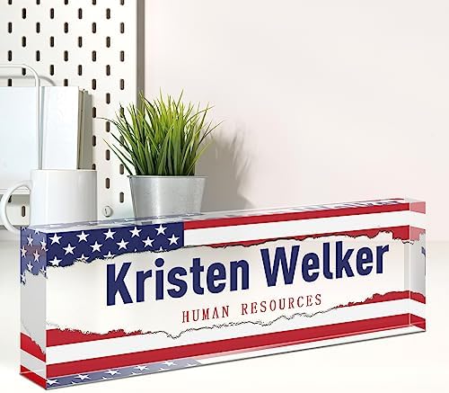 Custom Flag Name Plate for Desk, Desk Name Plate Personalized, Office Decor for Women Men, Acrylic Desktop Accessories, Office Appreciation Gifts for Boss Social Workers Nurse Teacher Employee (Flag A) by Spricoz