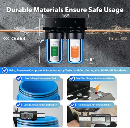 iSpring WGB21B+AH12MN16X2 2-Stage Whole House Water Filter System, Reduces Chlorine, Sediment Water Filtration System for Home with 3/4'' Braided Stainless Steel Hose Connectors and Ball Valve - Image 5