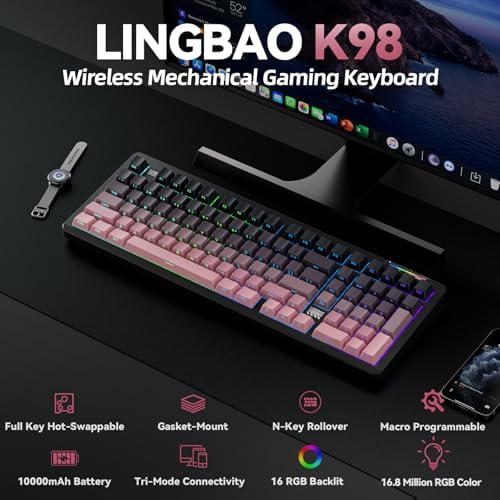 LINGBAO K98 Wireless Mechanical Gaming Keyboard, Tri-Mode Gasket Hot Swap - Image 2