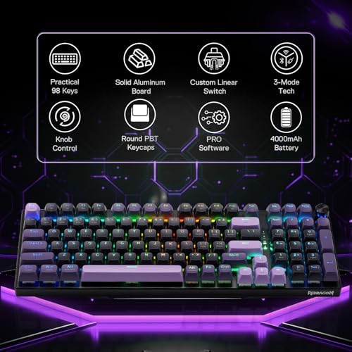 Redragon K740 PRO Wireless RGB Gaming Keyboard, Aluminum Base & Knob, 95% - Image 2