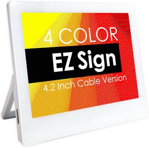 Santek EZ Sign | 4.2" 4-Color Wired E-Paper Display (USB Cable + Windows App) with Kickstand – Rewritable & Customizable Standing Sign for Office, Retail, Reception, Airbnb, QR Code & WiFi Display (White) by Santek