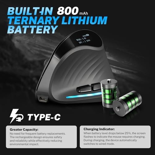 Gaming Mouse with Display, Wireless Vertical Ergonomic Mouse with Tri-Mode Connectivity, 7 Programmable RGB Buttons, 4000 DPI, Rechargeable for PC Laptop Mac - Image 7