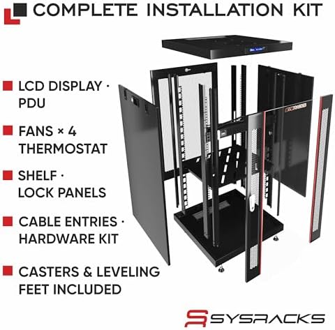 Sysracks 22U Server Rack Cabinet, 32" Deep, Glass Door, 19-Inch - Image 4