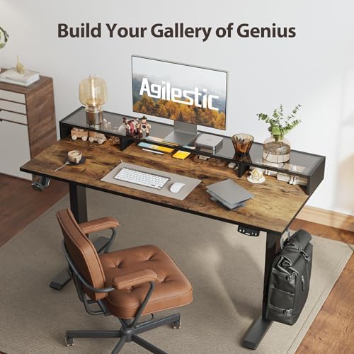 Agilestic 48*24 Inch Electric Standing Desk with Glass Shelf, Rustic Brown - Image 5