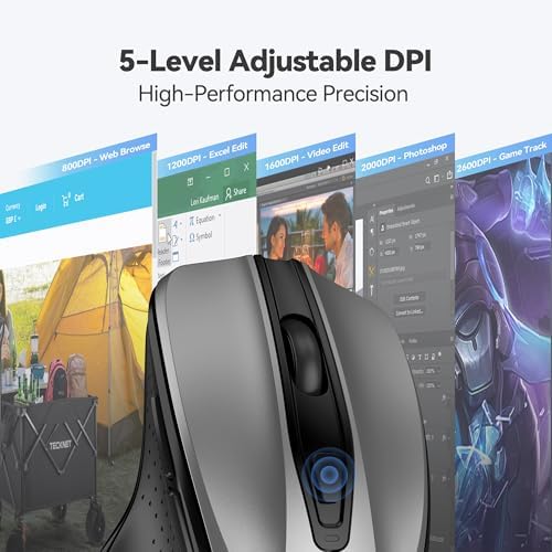 TECKNET Wireless Mouse, 2.4G Ergonomic Computer Mouse, 2600 DPI, Silver - Image 4