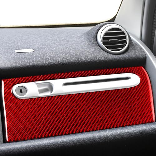 Car Co-pilot Glove Storage Box Dashboard Panel Anti-Scratch Cover Sticker Real 3K Red Carbon Fiber Decoration Interior Accessories Trim Compatible with Benz Smart Fortwo 2011 2012 2013 2014 2015 - Image 4