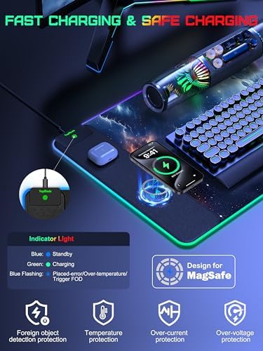 RGB Gaming Mouse Pad with Wireless Charging, Large Desk Mat, Blue Nebula - Image 3