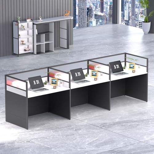 Nykto 3-Person Office Cubicle Desk Workstation w/Mute Privacy Panels, Black by Nykto