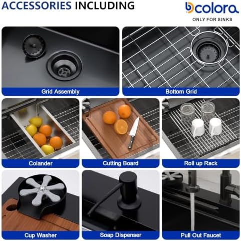 Dcolora 28"x21.2" Matte Black Drop In Kitchen Sink Workstation with Faucet - Image 7