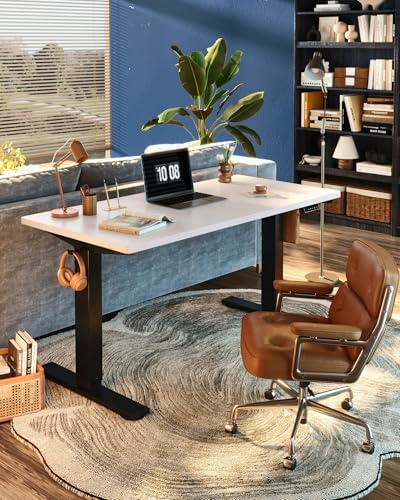 FLEXISPOT EN1 One-Piece Standing Desk, Electric Adjustable with 4 Memory Presets, 176 LBS Capacity, Stable & Quiet, Seamless Desktop for Home Office & Dual Monitors, 55"x28" White - Image 2