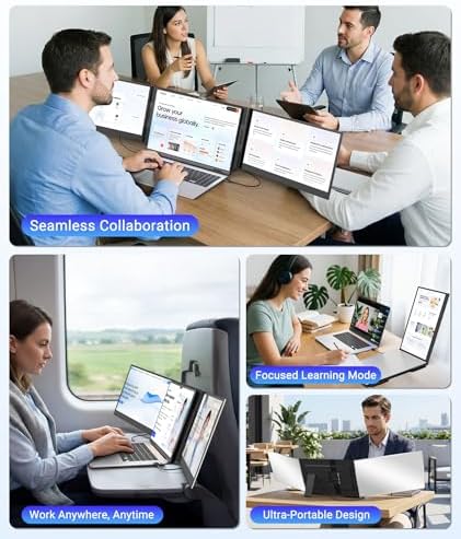 Synnov 15.6“ Laptop Screen Extender, 1080P FHD Ultra Light & Portable Triple Monitor for Laptops, Fit for 12"-17.3" Laptops, Plug & Play Travel Monitor Extender Compatible with Wins/MacOS/Chrome - Image 6