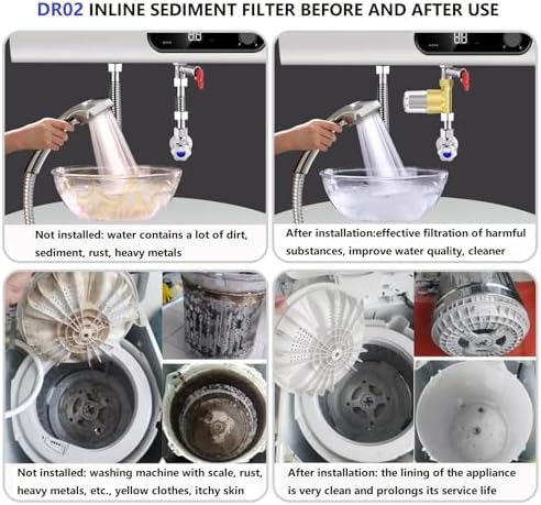 DR02 Reusable Washer Water Filter, 40 Micron Brass Sediment Filter, For Washing Machine, Heater, Garden, RV, Protecting Appliances, Reduces Clothes Yellowing, Anti Scale Shower Filter - Image 4