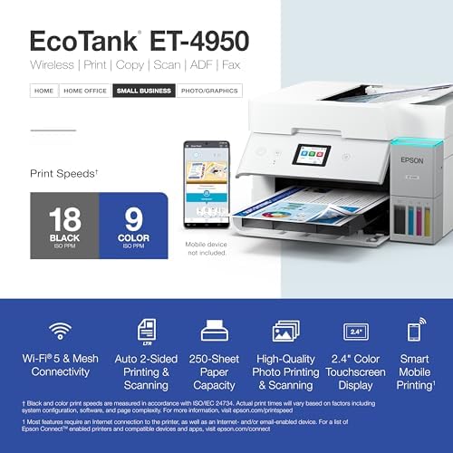 Epson EcoTank ET-4950 Wireless Color All-in-One Supertank Printer - Black - Image 5