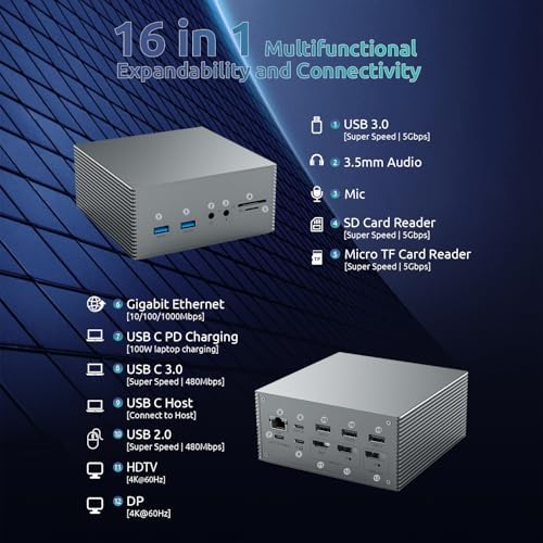 USB C Docking Station Dual Monitor,Tiergrade 16 in 1 Docking Station for MacBook, USB-C Windows Laptops with 4K HDMI, 2 DPS, 100W PD 3.0, 6 USB Ports, Mic/Audio, Mac OS Supports Extended Display - Image 6