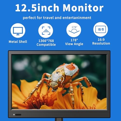 Jexiop 12.5 inch Security Monitor,Small Monitor with Speaker,Remote Control/HDMI/VGA/BNC/RCA Interfaces in for Home | Office | Warehouse Surveillance | RV - Image 2
