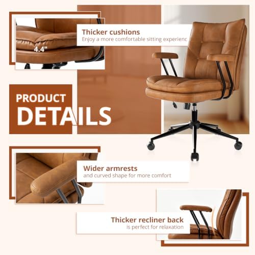 Ergonomic Home Office Chair Leather Desk Chairs with Adjustable Height - Image 7