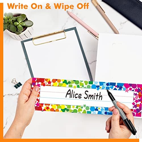 40PCS Desk Nameplates, Double Sided PET Film Confetti Desk Name Tags Erasable & Reusable Traditional Manuscript Name Plate Classroom Decoration for School Student (10” x 2.8”) - Image 4