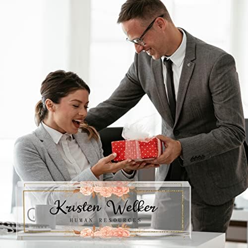 Custom Name Plate for Desk, Desk Name Plate Personalized, Office Decor for Women Men, Acrylic Desktop Accessories, Office Gifts for Coworkers Boss Teacher, Employee Appreciation Gifts (Flowers D) - Image 5