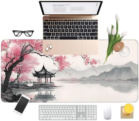 Japanese Cherry Blossoms Gaming Mouse Pad 35.4"x15.7" Large Extended Pad Desk Mat Anti-Slip Rubber Base & Durable Stitched Edges for Gamers Smooth Mouse Pad Writing Surface for Desk Office/Home - Image 3