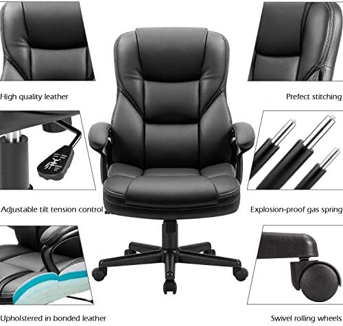Furmax Office Executive Chair High Back Adjustable Managerial Home Desk Chair, Swivel Computer PU Leather Chair with Lumbar Support (2, Black) - Image 6