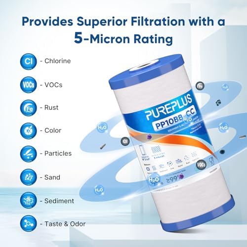 PUREPLUS 5 Micron 10"x4.5" Whole House Sediment & Carbon Water Filter,2PACK - Image 4
