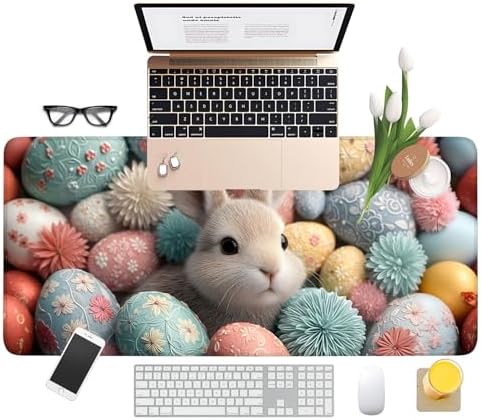 Easter Bunny Gaming Mouse Pad 35.4"x15.7" Large Extended Pad Desk Mat Anti-Slip Rubber Base & Durable Stitched Edges for Gamers Smooth Mouse Pad Writing Surface for Desk Office/Home - Image 3