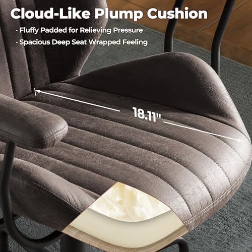 ovios Ergonomic Office Chair, Mid-Back Faux Suede Fabric Executive Chair with Padded Armrest, Mid-Century Modern Comfy Swivel Rolling Computer Desk Chairs, Gray - Image 6