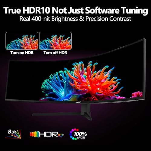 Gawfolk 49 Inch Curved Gaming Monitor,1500R PC Screen 120hz DQHD 5120x1440, Computer Screen for Home Office Business, DP, HDMI, Support Wall Mount 100x100mm - Image 3