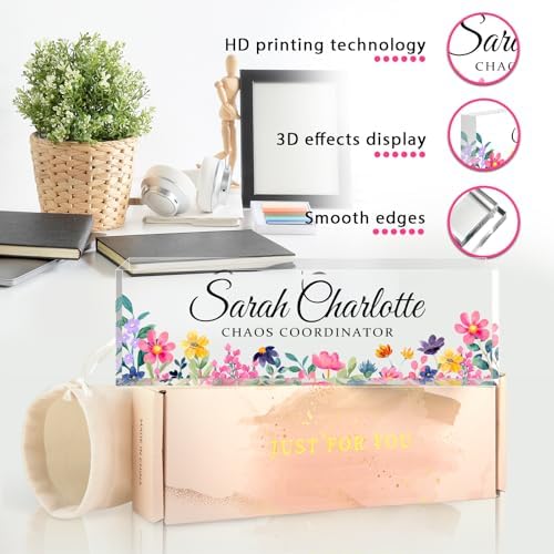 Custom Office Name Plate for Desk - Name Plate Personalized Gifts for Coworkers, Boss, Teacher, Social Worker - Acrylic Office Desk Decor for Women Men - Employee Appreciation Gifts (Colorful) - Image 2