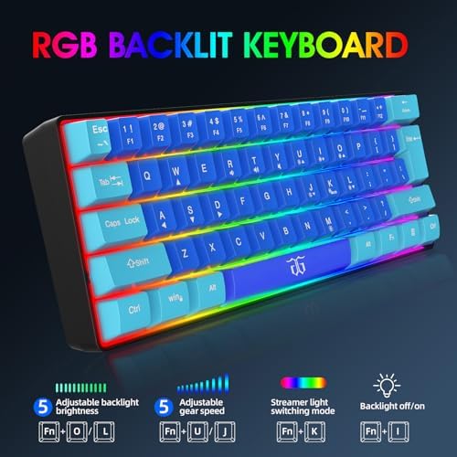 Snpurdiri 60% Wired Gaming Keyboard, RGB Ultra-Compact Mini Keyboard, Waterproof Mechanical Feeling Small Keyboard for PC/Mac Gamer, Typist, Travel, Easy to Carry on Business Trip (Wathet-Blue) - Image 3