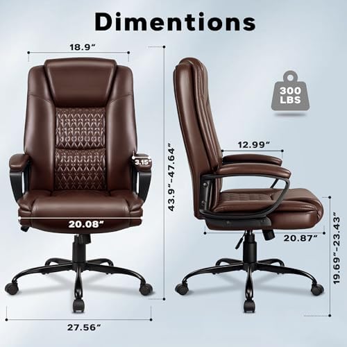 Office Chair, High Back Ergonomic Home Office Desk Chairs with Lumbar Support, Adjustable Big and Tall Computer Chair, 360° Swivel, PU Leather, Brown - Image 3