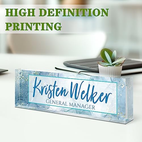 Name Plate for Desk, Desk Name Plate Personalized, Office Decor for Women Men, Acrylic Desktop Accessories, Office Appreciation Gifts for Boss Social Workers Nurse Teacher Employee (Blue Marble) - Image 3