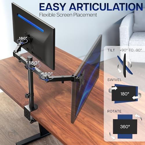 VIVO Dual Monitor Desk Mount, Holds 2 Computer Screens up to 30 inches and 22lbs Each, Heavy Duty Fully Adjustable Steel Stand with C-Clamp and Grommet, Black, STAND-V002 - Image 4