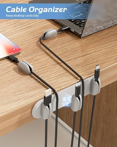 5-Pack Magnetic Cable Clips Cord Organizer - Smoothly Adjustable, Puretor Desk Cable Management Clips. Ideal Wire Holders for Desktop, Nightstand, Wall - Perfect for Home Office, Phone, Car (Grey) - Image 2