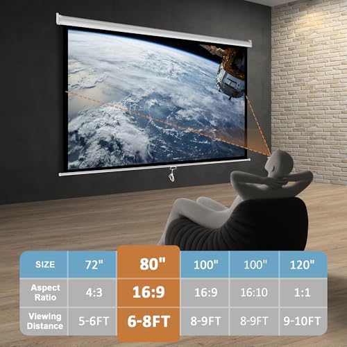 SUPER DEAL 80'' 16:9 HD Projection Screen Foldable Anti-Crease Portable Projector Movie Screen Manual Pull Down for Home Theater Presentation Education Outdoor Indoor Public Display - Image 2