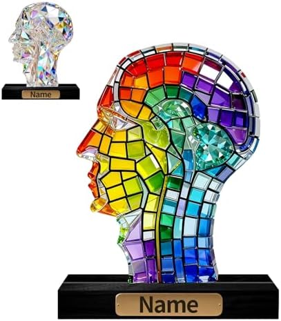 Personalized Acrylic Human Head Anatomical Decoration Stained Glass Style Figurine with Custom Name Plate Anatomy Desktop Ornament Gifts for Neuroscientists Neurologists Medical Students by Unknown