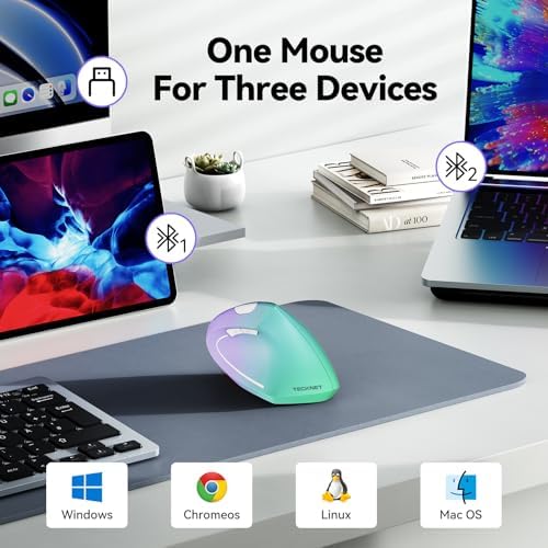 TECKNET Ergonomic Mouse, 4800 DPI Wireless Bluetooth Vertical, 3-Device - Image 2