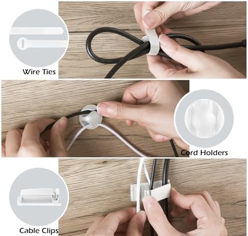 KHAMAL Cable Management Under Desk 26PCS - Cable Management Tray Kit Ventilated Hexagonal Design with Cable Clips, Wire Ties, Cord Holder & Screws for Office, Home - 2 White Sets - Image 3