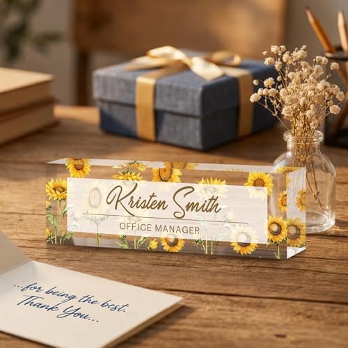 Personalized Name Plate for Desk Custom Desk Name Plate Acrylic Office Desk Accessories Decor for Women Teacher Nurse Boss Employee Appreciation Gifts for Mother Sunflower Name Plates - Image 3