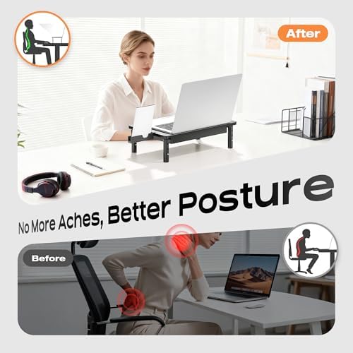 Computer Monitor Stand Riser with Storage, 3 Height Adjustable Laptop Desktop Monitor Stand with Drawer, Metal Short Printer Table, Stand Riser for Desk, Office Desk Organizers and Accessories, 1 Pack - Image 4