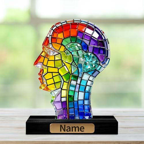 Personalized Acrylic Human Head Anatomical Decoration Stained Glass Style Figurine with Custom Name Plate Anatomy Desktop Ornament Gifts for Neuroscientists Neurologists Medical Students - Image 2