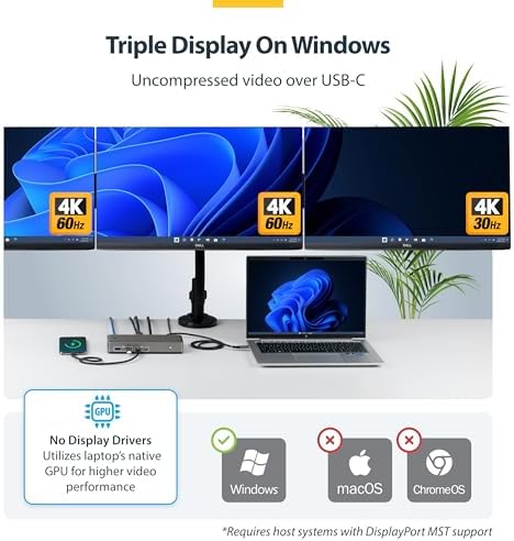 StarTech Driverless USB-C Triple 4K Windows Dock, DisplayPort & HDMI, 100W - Image 3
