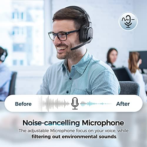 COSMUSIS Trucker Bluetooth Headset with Dongle, Wireless Headsets with Noise Cancelling Microphone, 50+Hrs HD Talktime Bluetooth Headphones with Detachable Earpad/Single+Dual Mode for Office/Driving - Image 5